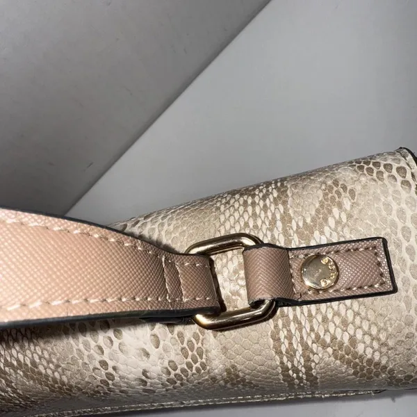 Dune London Embossed Snake‎ Print Designer Lux Crossbody Gold Straw Wicker Purse - Image 7