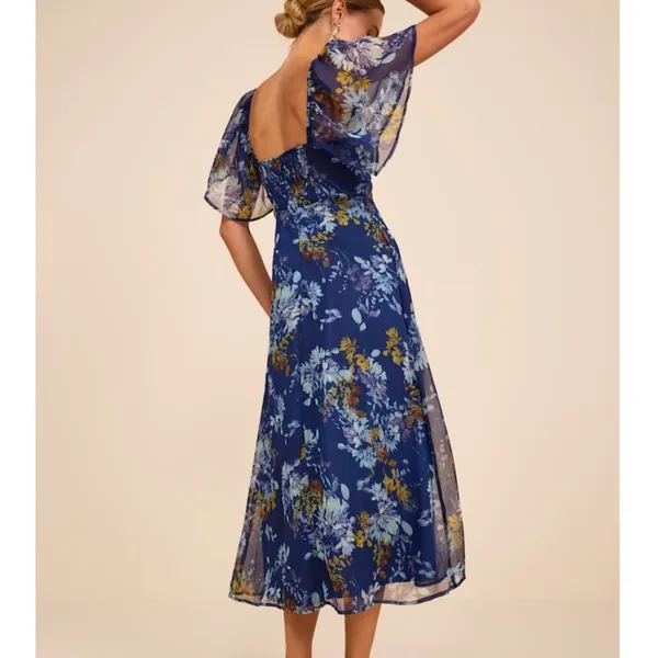 NEW Lulus Valla Navy Blue Sweet Floral Flutter Sleeve A-Line Midi Dress XXL - Image 3