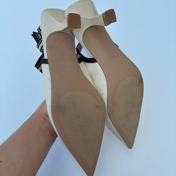 Steve Madden Valeree Sandals Pointed Toe Slingback Pump Beige Black Womens 9.5 - Image 4