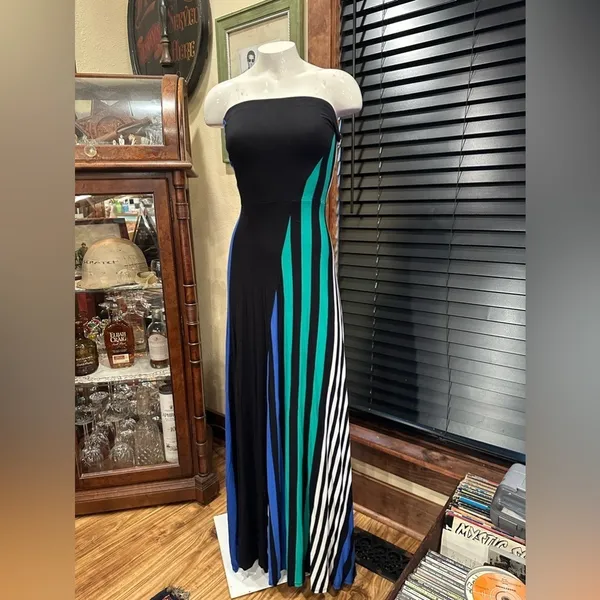 REMAIN Colorblock Striped Strapless Maxi Dress Cutout Back XS Coastal Boho - Image 4