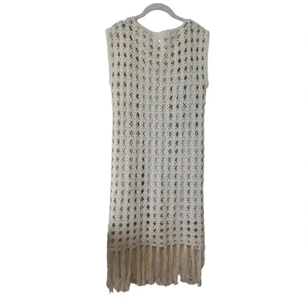Eleven Six Shaya Crochet Midi Dress w/ Fringe Ivory Cotton Resort Wear Old Money - Image 11