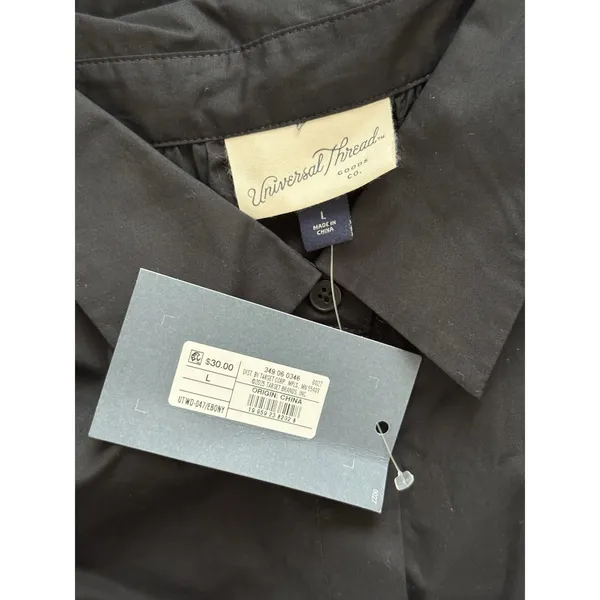 Universal Threads NWT Elbow Sleeve Poplin Mini Shirtdress Womens‎ Large Black - Image 4