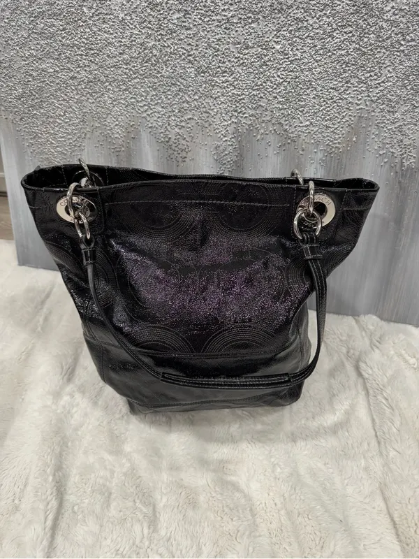 Coach Alex Signature Black Patent Leather Double Handle - Image 5