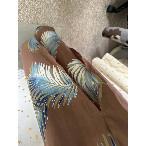 Papermoon Hawaiian Tropical Palm Leaves Mocha Midi Side Slits Slip Dress L - Image 6