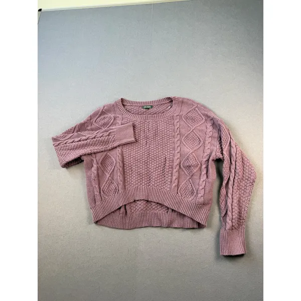 Wild Fable Womens Medium Mauve Purple Cable Knit Cropped High Low Sweater - Image 2