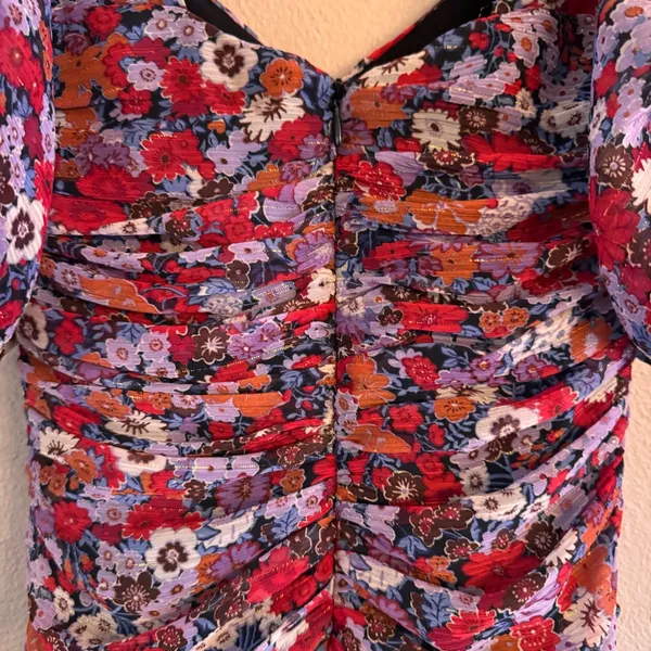 ZARA Shimmer‎ Floral Puff Sleeve Mini Dress - Image 6