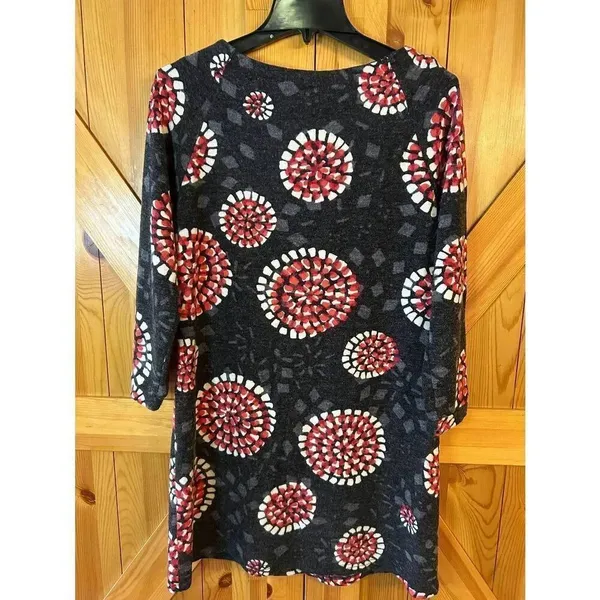 Aryeh Black Red White Gray 3/4 Sleeve Moroccan Sweater Dress Size Large (8803) - Image 6