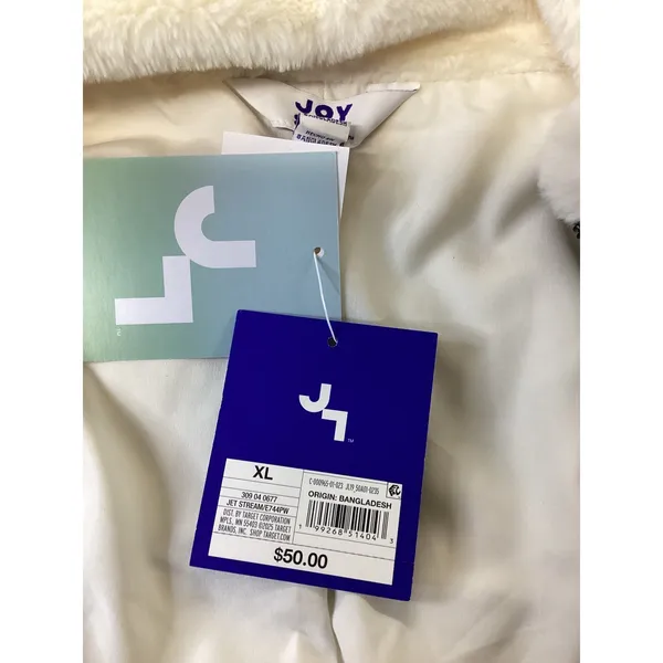 JoyLab Womens Faux Fur Full Zip Jacket XL Jet Stream White‎ Black Trim E744PW - Image 3