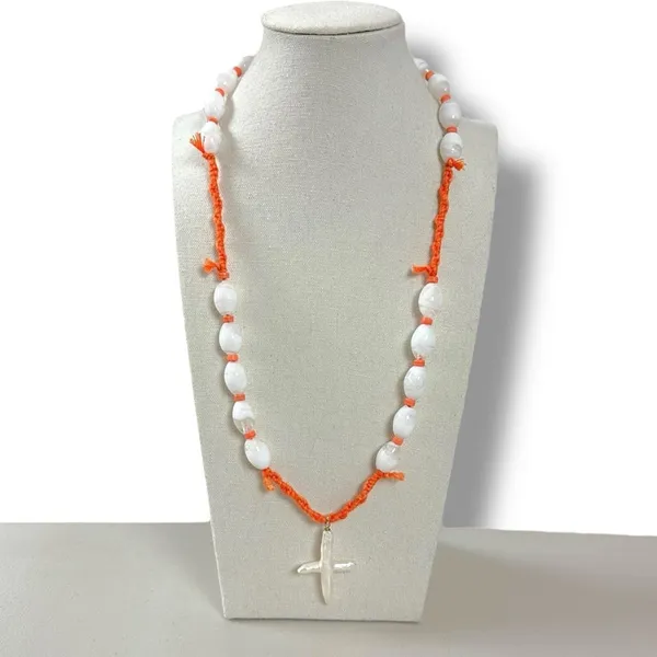 Free People Ariana Ost Easy Does It Pearl Cross Strand Necklace Bohemian Beach - Image 7