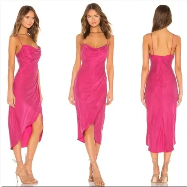 Lovers and Friends Noah Wrap Dress‎ Hot Prink size xS Midi Barbiecore - Image 2
