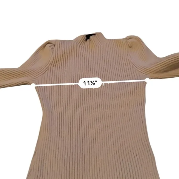 VICI‎ Mock Neck Sweater Small Tan Ribbed Puff Shoulder Long Sleeve Knit Top - Image 6
