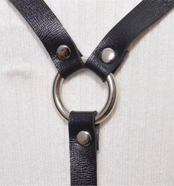 Black Punk O Ring Harness Rave Bondage New - Image 7