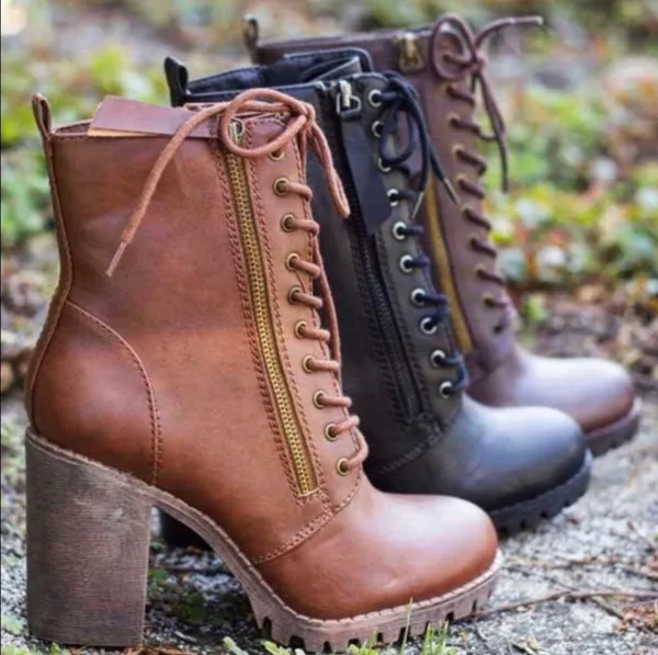Soda Brown Lace Up Combat Boots - Image 2