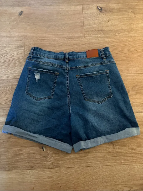 Luvamia Women's Dark Wash Distressed Denim Shorts - Image 2