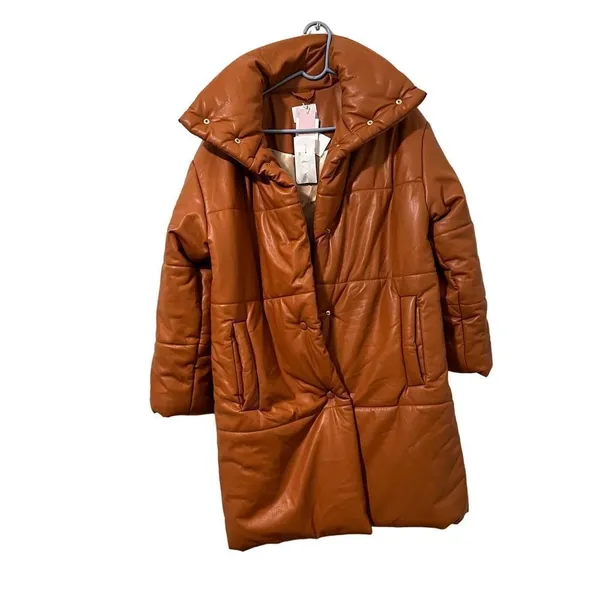 NANUSHKA Hide Quilted Padded Vegan Leather OKOBOR Jacket Brown SMALL - Image 8
