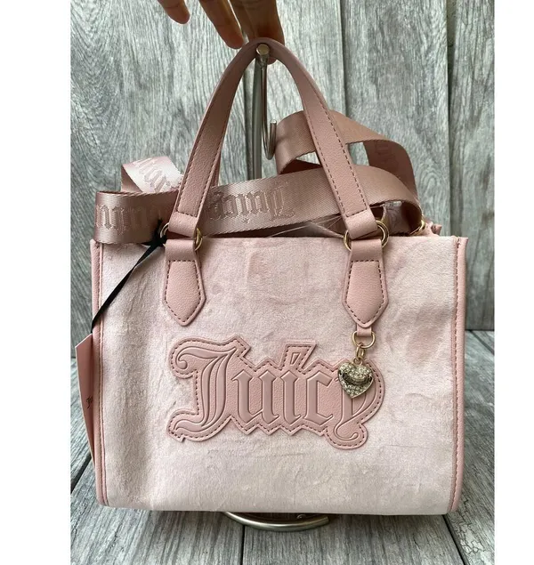 Juicy Couture Pink Diamond Velour Tote – Logo Strap & Heart Charm - Image 4