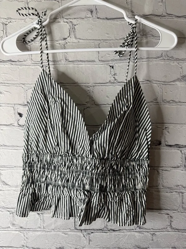 NWT sim and Sam Striped Tie-Shoulder Smocked Waist Women's Top large - Image 2