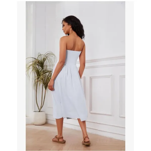 NEW White Cream Strapless Drop-Waist Swing Dress S - Image 6