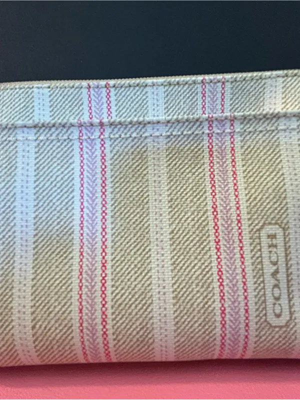 Coach Beige Stripe Wristlet with Pink Accents - Image 2
