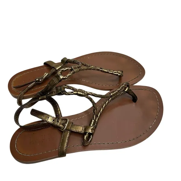Lauren Ralph Lauren Metallic Bronze Braided Strappy Thong‎ Sandals Size 6B - Image 4
