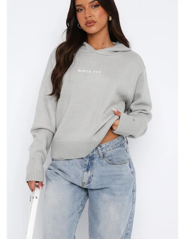 White Fox Knit light grey hoodie - Image 5