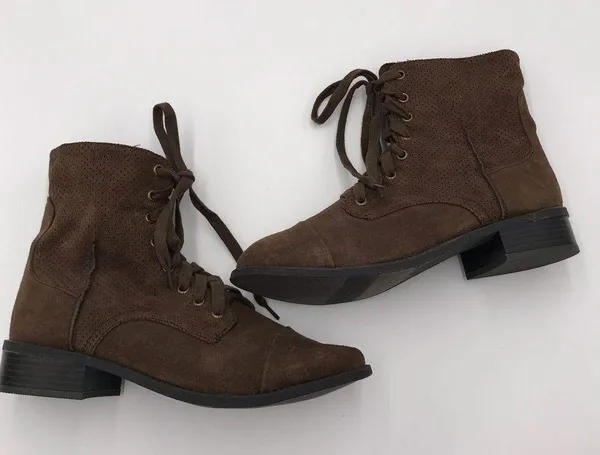 Lane Bryant Brown Perforated Fabric Combat Boots - Image 3