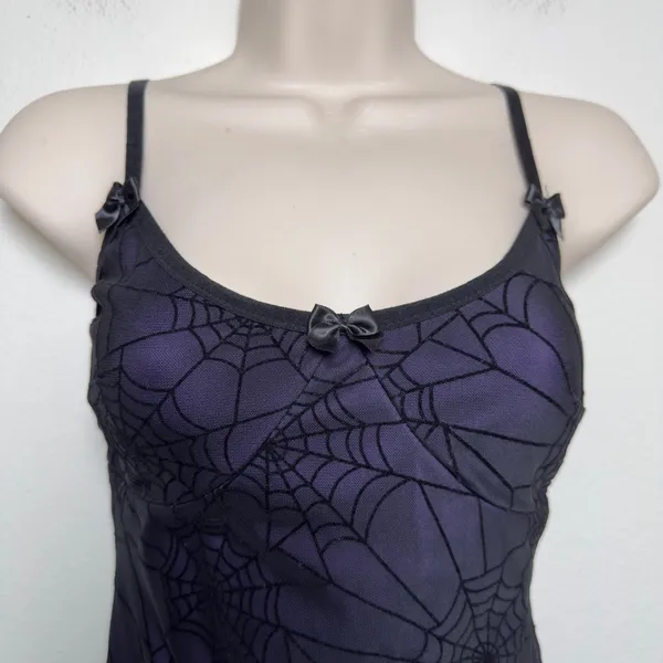 Women‎ Fairy Grunge Whimsigoth Babydoll Slip Dress Purple Black Spiderweb Goth - Image 11