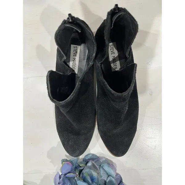 Steve Madden Suede Booties Block Heel Ankle‎ Boots Black Zipper Size?7.5 - Image 10