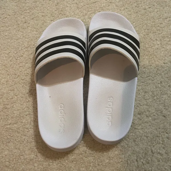 Unisex Adidas White and Black Slides - Image 2