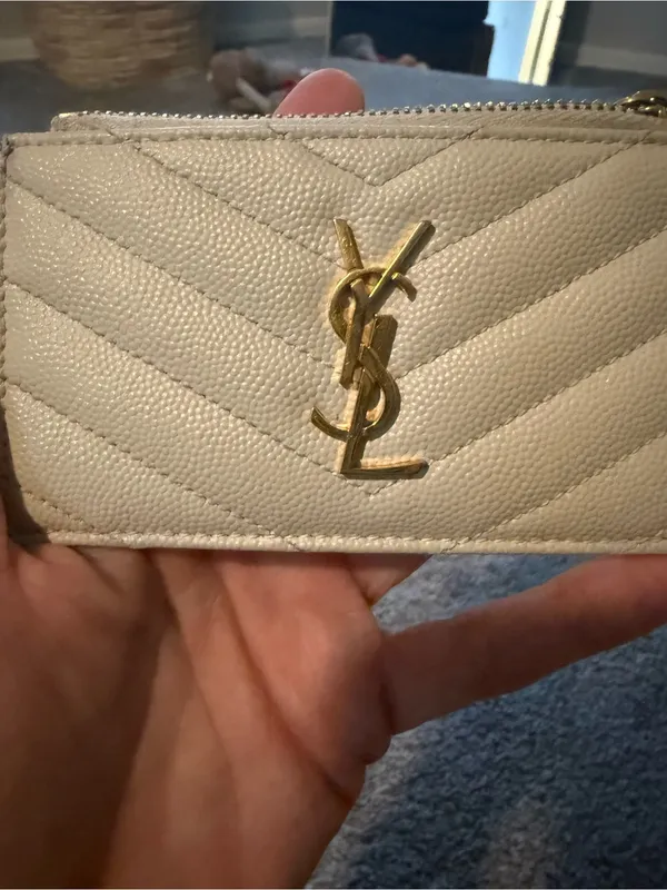 Ysl Cassandre Matelassé Fragments Card Case In Grain De Poudre Leather White Coa - Image 12