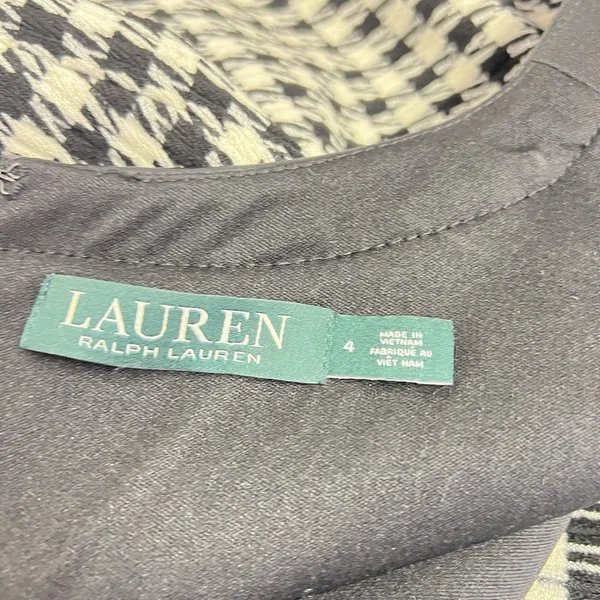 Lauren Ralph Lauren Houndstooth Faux Wrap Dress 4 Black White leather trim - Image 9