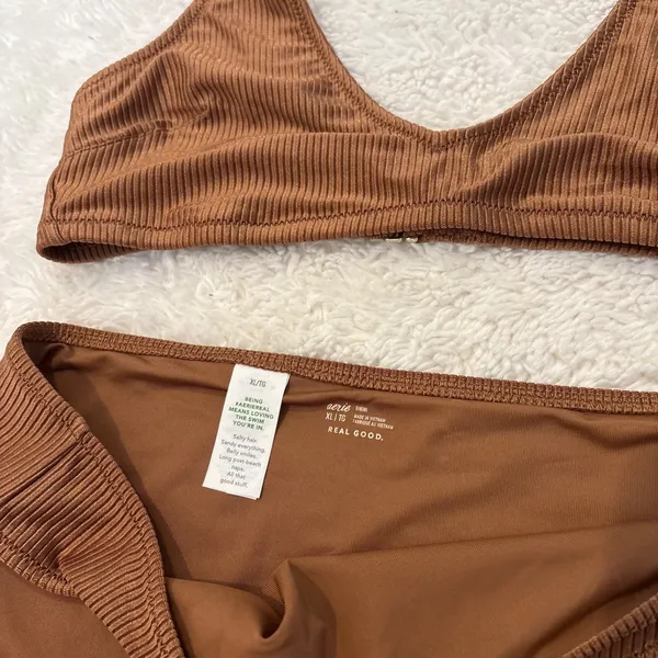 Aerie Womens Gold Ribbed Bikini Set L/XL Outdoors Beach Summer Resort Vacation - Image 3