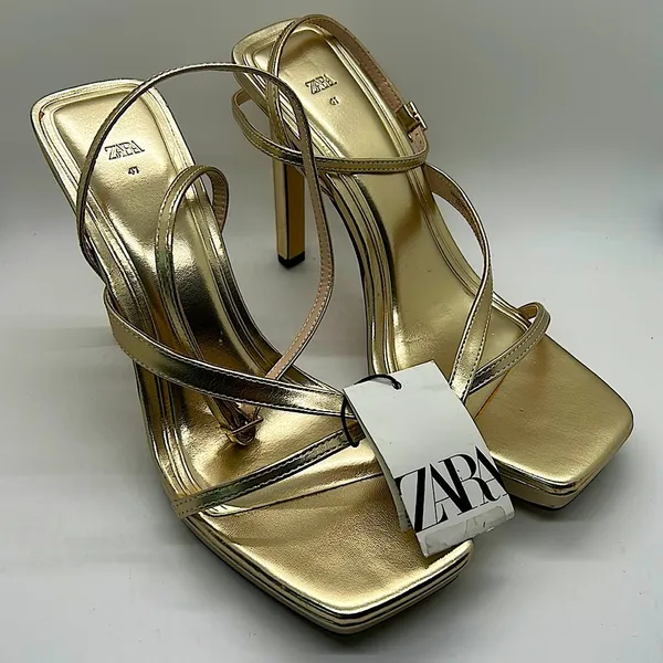 Zara NWT Dazzling Golden Strappy High Heel Shoes **Size 41/USA Size 10**🔥🔥 - Image 3