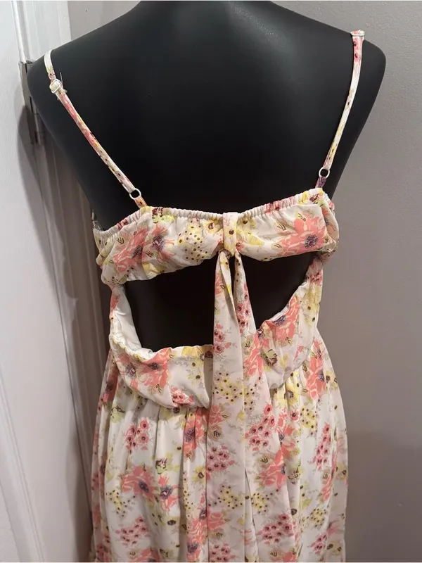 AS U WISH Floral Sundress Large Cottagecore Tie Back Cutout Midi Dress - Image 3