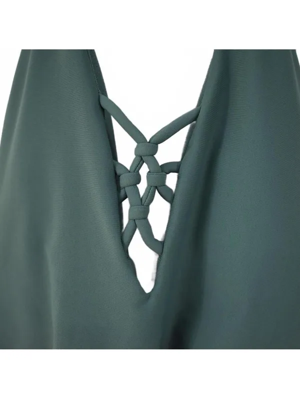 Xhilaration Pine Green Macrame Halter One Piece Swimsuit Size XS - Image 5