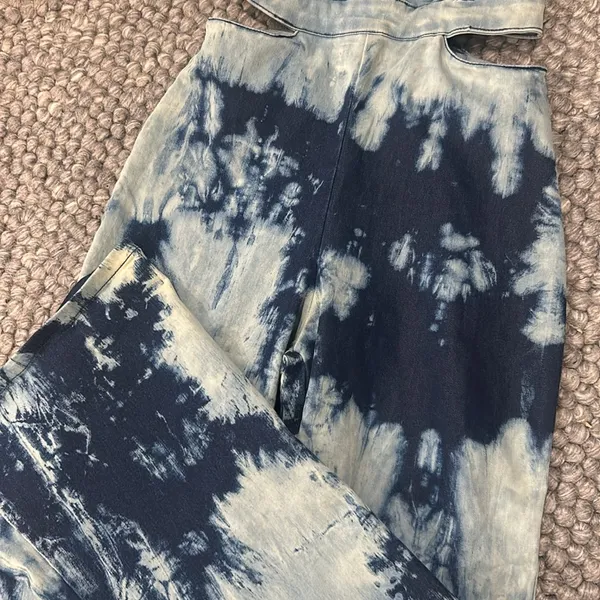 ^F GH^N‎ Tie Dye Denim Flare Jumpsuit Size P - Image 8