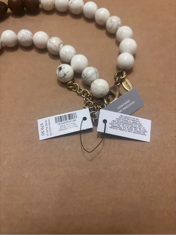 Chico's Wood & Howlite Semi-Precious Long Statement Necklace NWT - Image 5