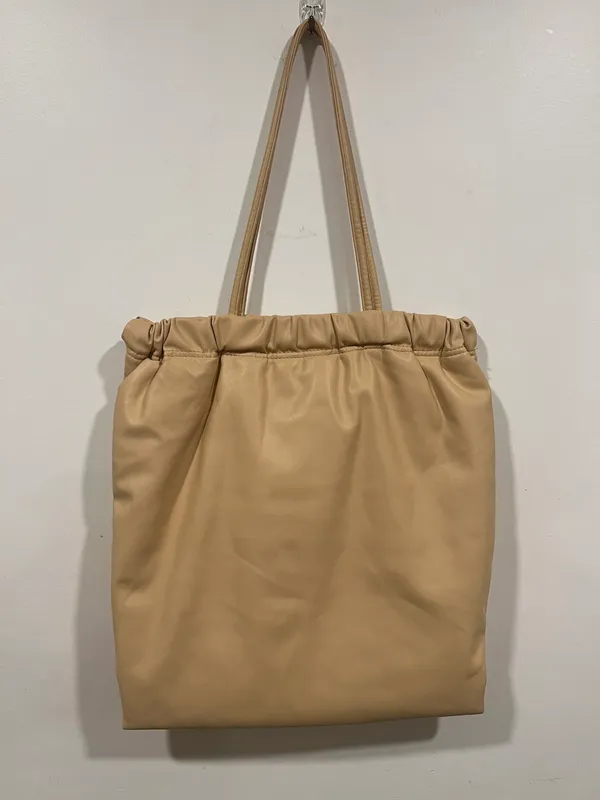 Faux Leather Tote Bag Beige - Image 3