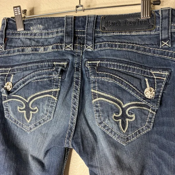 Rock Revival Johanna Bootcut Jeans Dark Wash Fleur De Lis Stitching Womens‎ 25 - Image 3