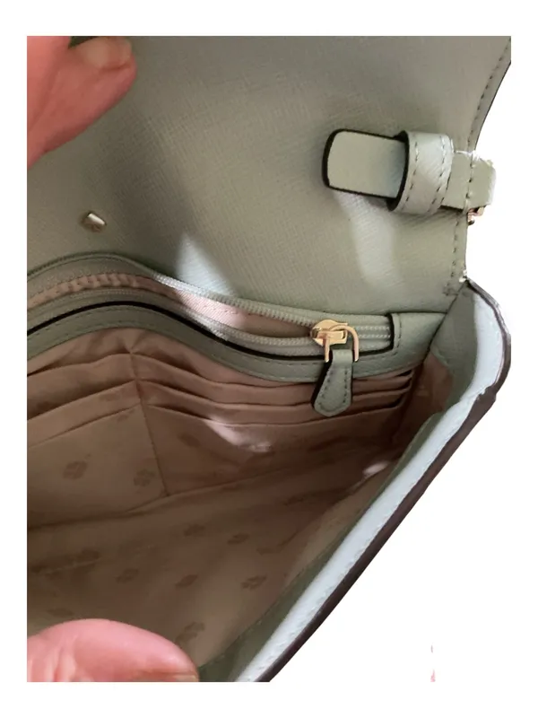 Kate Spade New York Saffiano Leather Colorblock Chain Crossbody Wallet Bag with Removable ID Card Holder Pouch – Mint Green / Burgundy (NWOT) - Image 6