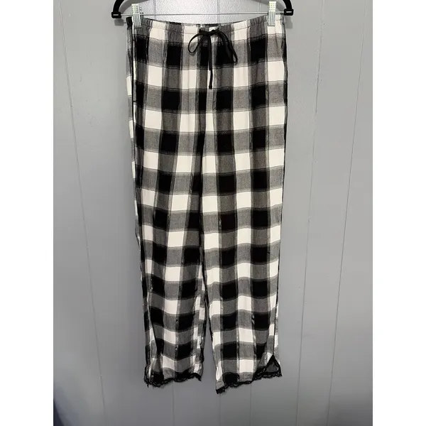 Victoria's Secret Black White Metallic Plaid Preppy Loungewear Pajama Pants S - Image 3