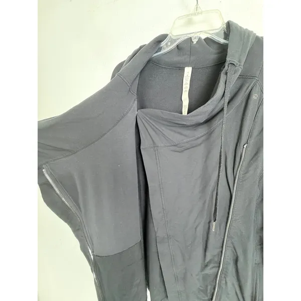 Lululemon Black Wrap Jacket Cowl Neck Asymmetrical Zip Size 12 - Image 8