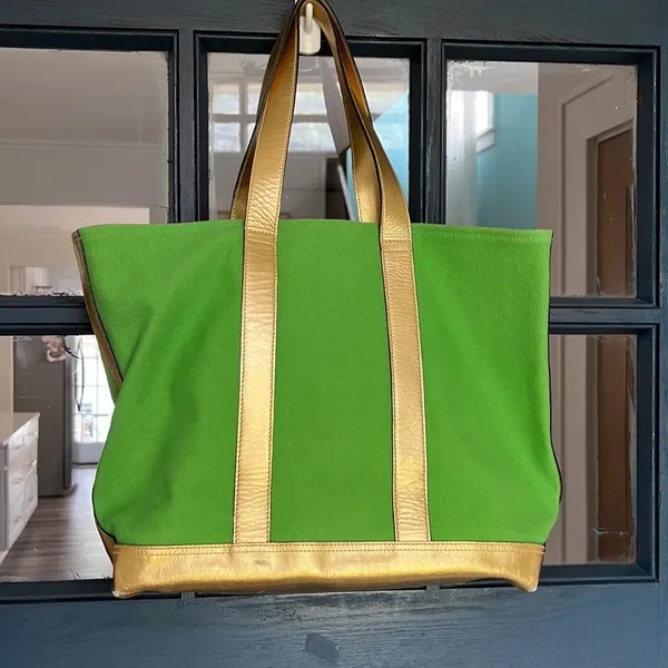 Lauren Ralph Lauren Green and Gold Summer Canvas Tote - Image 15