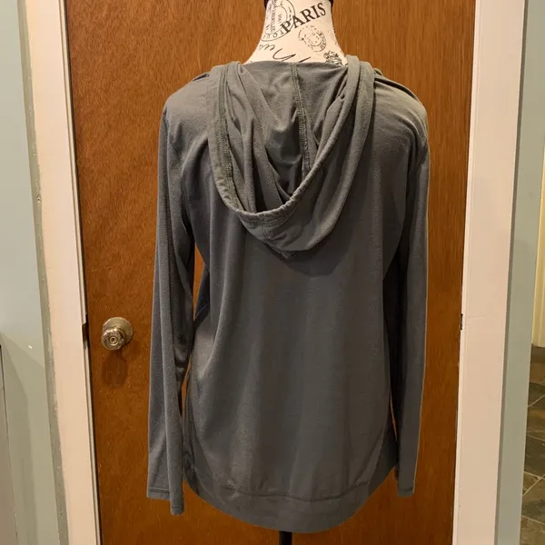 Old Navy Women’s Large Gray Olive Green Long Sleeve Hoodie Top Hooded T-Shirt - Image 3
