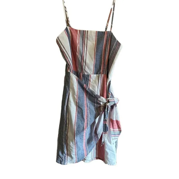 &Merci‎ red white blue striped faux wrap sleeveless dress L NEW - Image 3