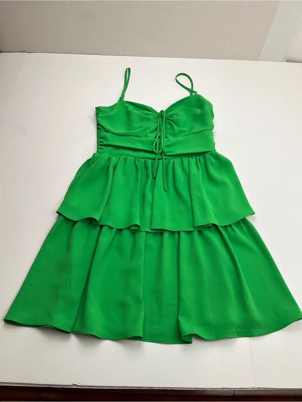 Amanda Uprichard Kelly Green Tiered Mini Dress Cutout‎ Front Summer Womens XS - Image 2