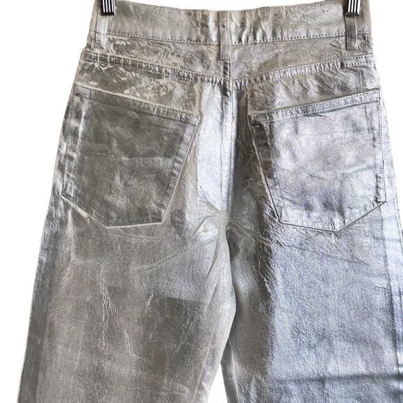 Zara mid‎ rise boyfriend jeans metallic silver jeans size 4 NWOT - Image 7
