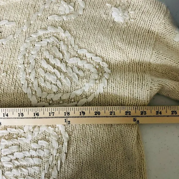 JK America Womens Vintage Sweater Silk Angora Blend Faux Pearls Ivory Size 14/16 - Image 6