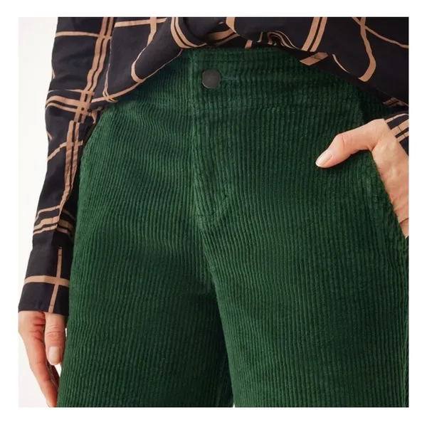 Pact Organic Cotton Corduroy Wide Leg Cropped Pants Size Small Green - Image 9