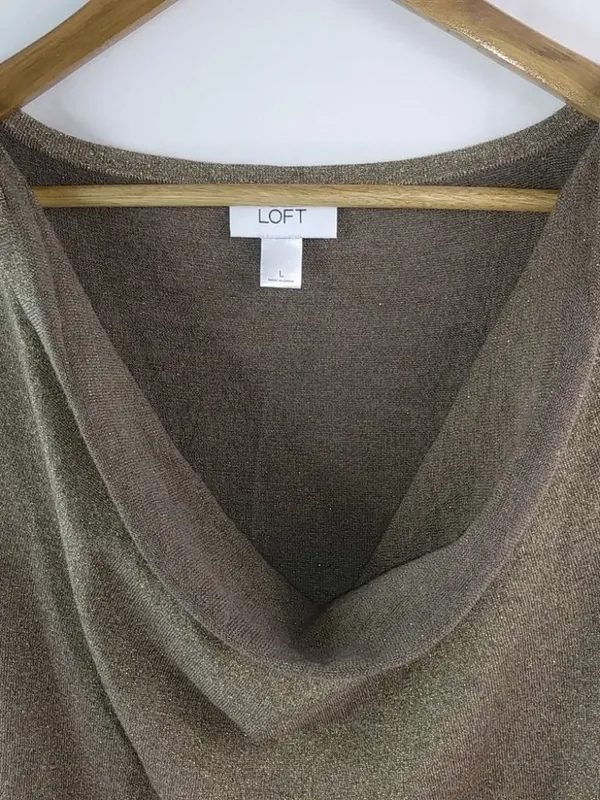Loft L Golden Sparkle Cowl Neck Sleeveless Top - Image 3